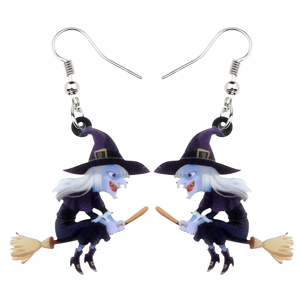 NEWEI Acrylic Halloween Broom Hat Witch Pumpkin Earrings Big Long Dangle Drop For Women Festival Jewelry Gifts Charm (Multicolor