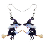 NEWEI Acrylic Halloween Broom Hat Witch Pumpkin Earrings Big Long Dangle Drop For Women Festival Jewelry Gifts Charm (Multicolor