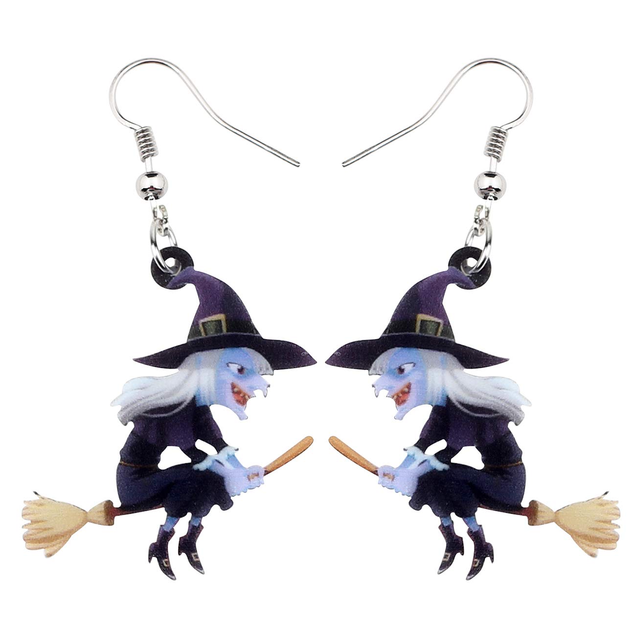 NEWEI Acrylic Halloween Broom Hat Witch Pumpkin Earrings Big Long Dangle Drop For Women Festival Jewelry Gifts Charm (Multicolor
