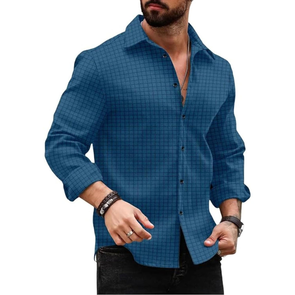 Deelmo MenS Regular Fit Button Down Dress Shirts Textured Long Sleeve Casual Hawaiian Shirt