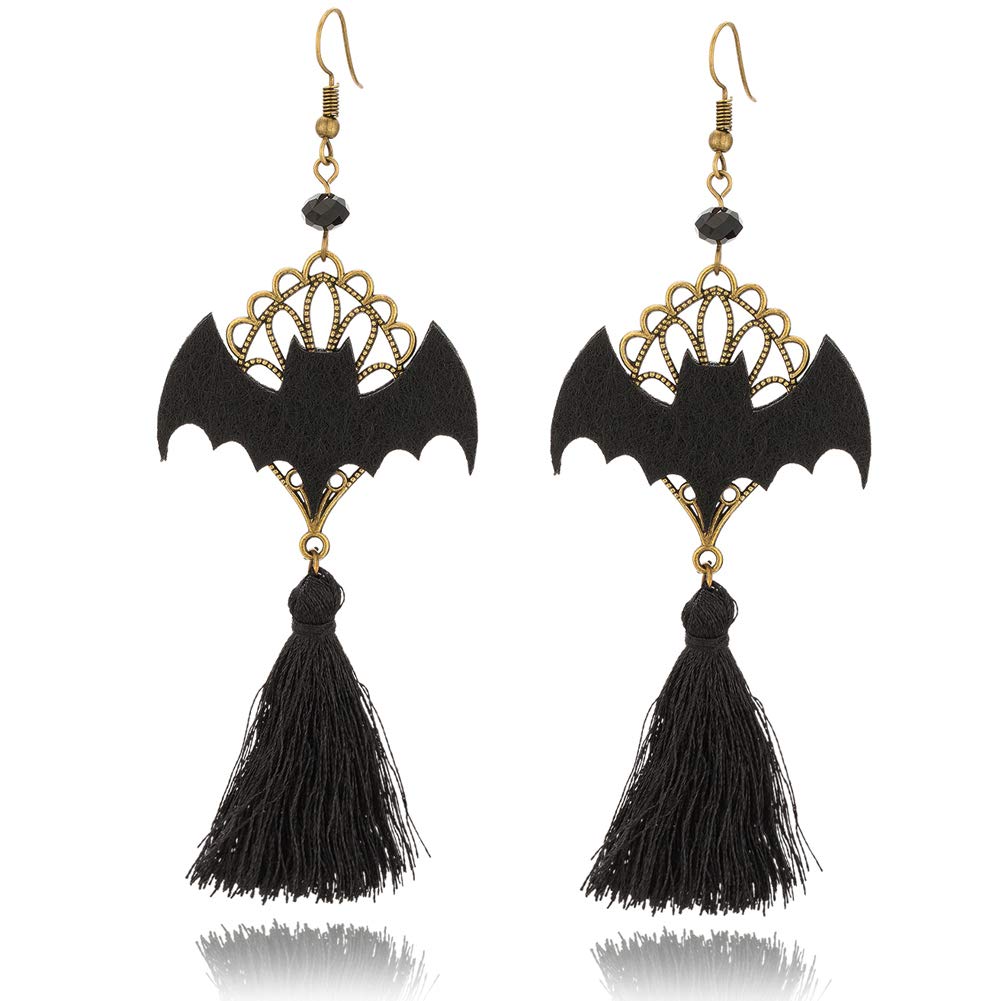 Black Bat Tassel Earrings for Women, Punk Gothic Lolita Retro Jewelry Halloween Party