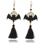 Black Bat Tassel Earrings for Women, Punk Gothic Lolita Retro Jewelry Halloween Party