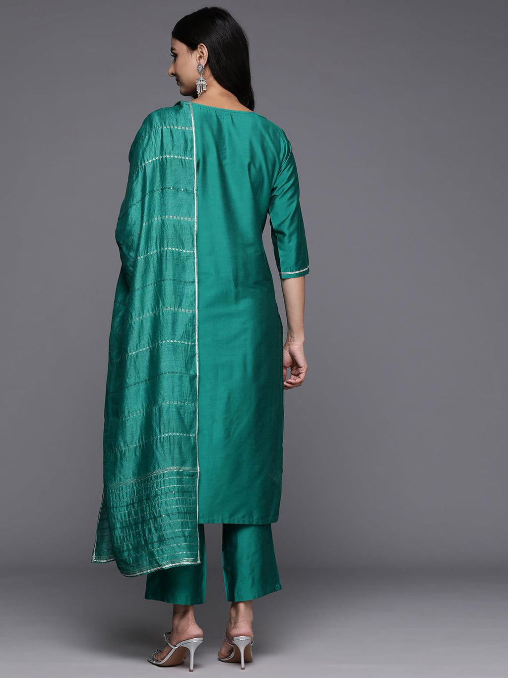 Libas WomenS Silk Blend Kurta Sets (Gs877_Green