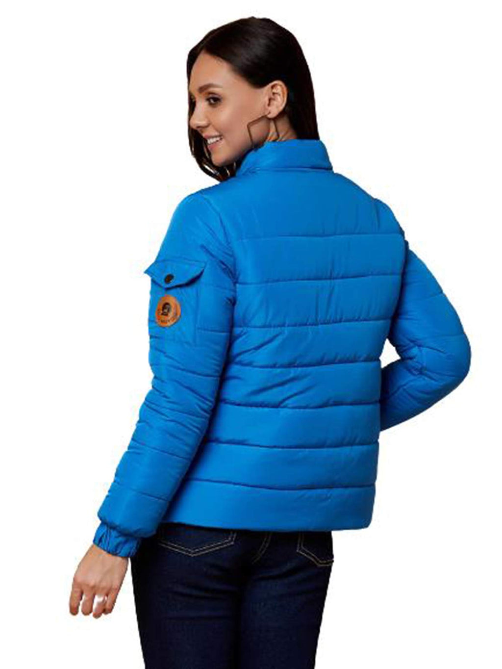 Kotty Blue Solid Nylon Women Winter Padded Jacket (Blue-L)