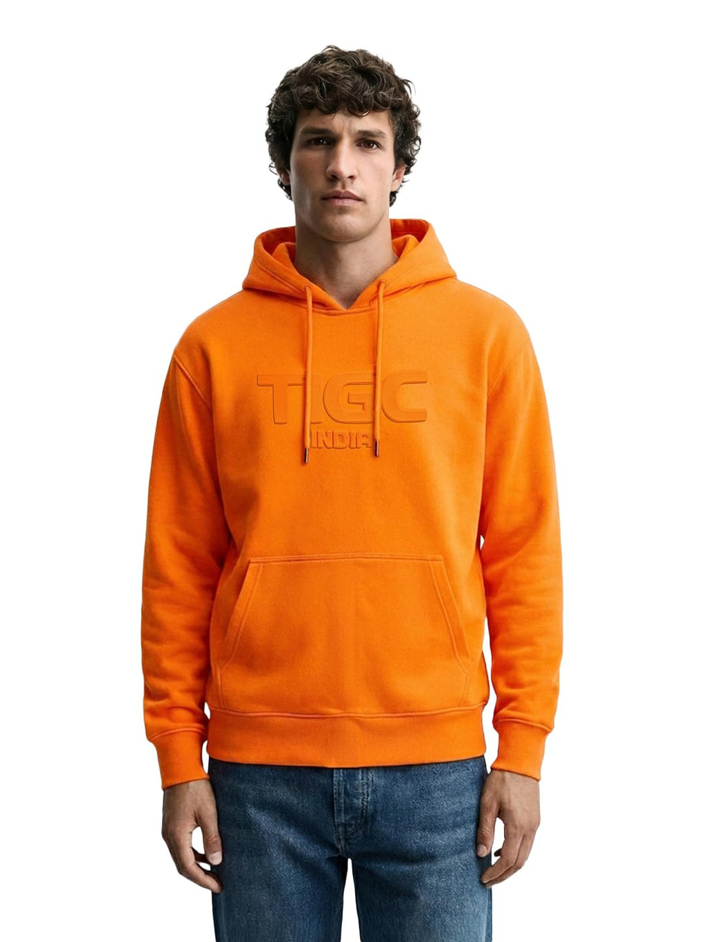 The Indian Garage Co Mens Relaxed Fit Long Sleeves Hooded Typographic Hoodie