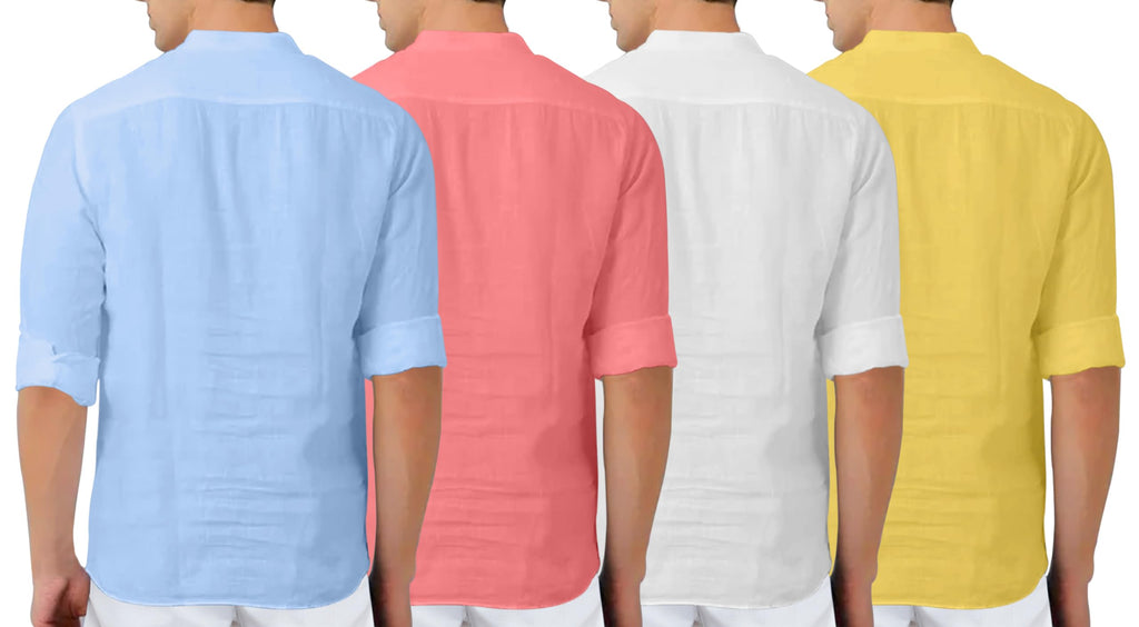 Zombom MenS Cotton Polyester Blend Solid Full Sleeve Regular Fit Kurta Shirt, Multicolor, Xxl, Combo Set Of 4