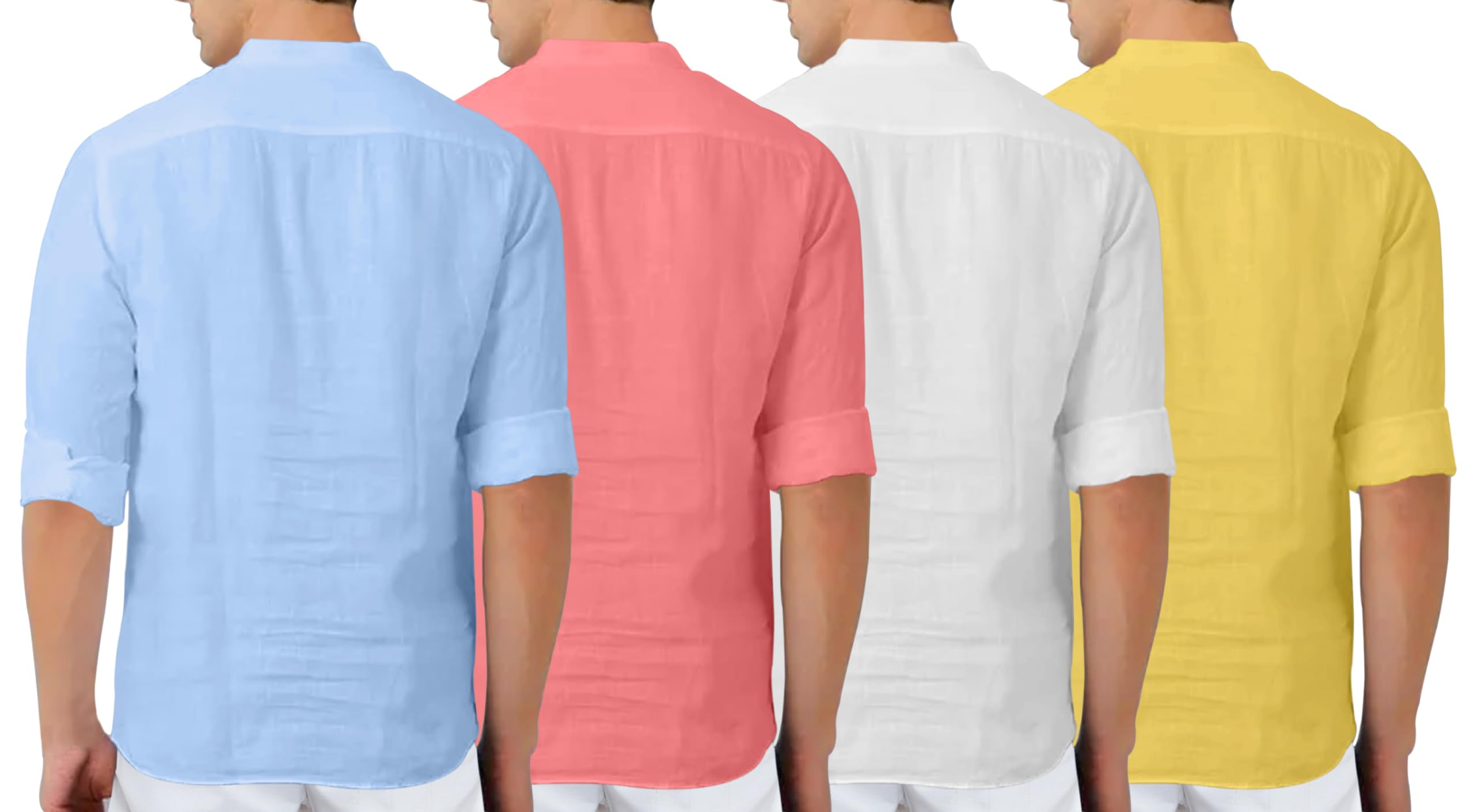 Zombom MenS Cotton Blend Solid Full Sleeve Regular Fit Kurta Shirt, Pack Of 4, Multicolor, Xl