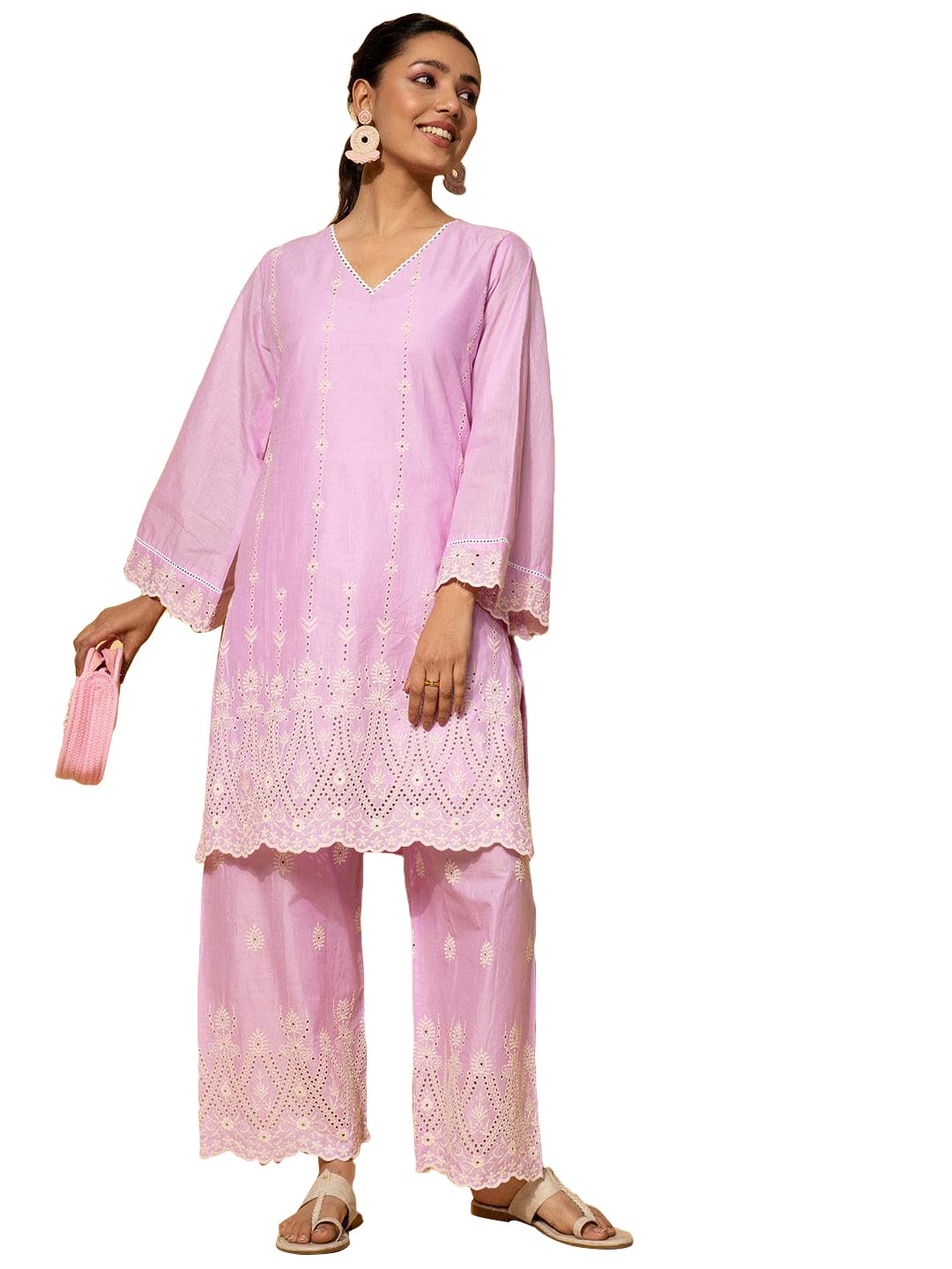 Libas Women Cotton Floral Co-Ord Set (27374_Lavender, Xl