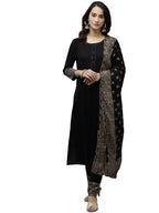 Ishin Women'S Viscose Rayon Straight Solid Gotta Patti Ethnic Motifs Print Black Kurta Suit Set With Trouser Kpdhvka-Ff-7008_Xxl