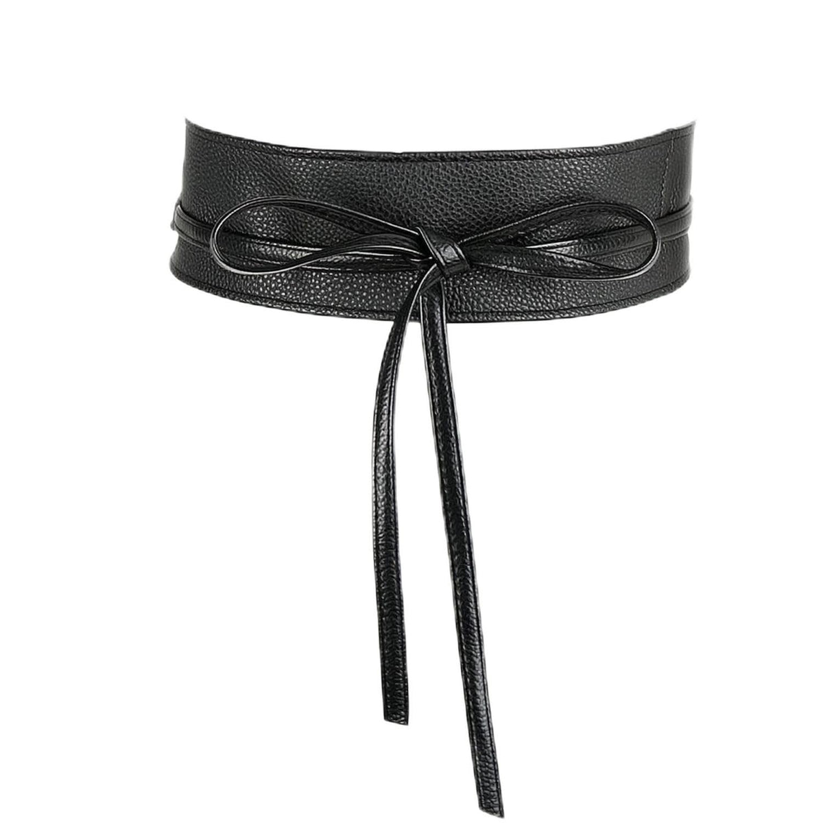Snappsy Long Straps Faux Leather Wrap Belt Black Wide Tie Waist Belt Pebbled Fashion Accessory Soft, Black 22-0.06