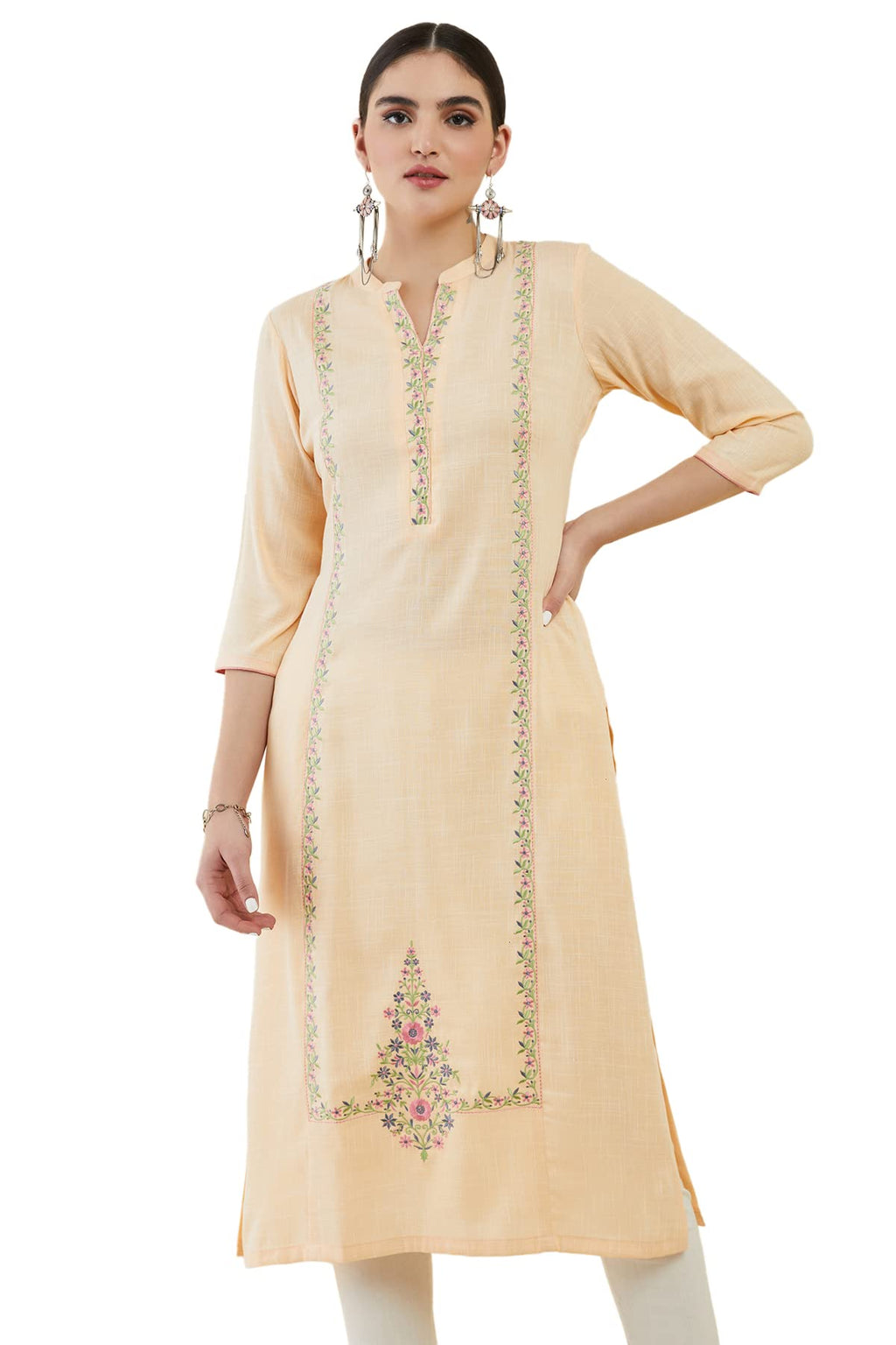 Soch Women Rayon Kurta with Floral Embroidery