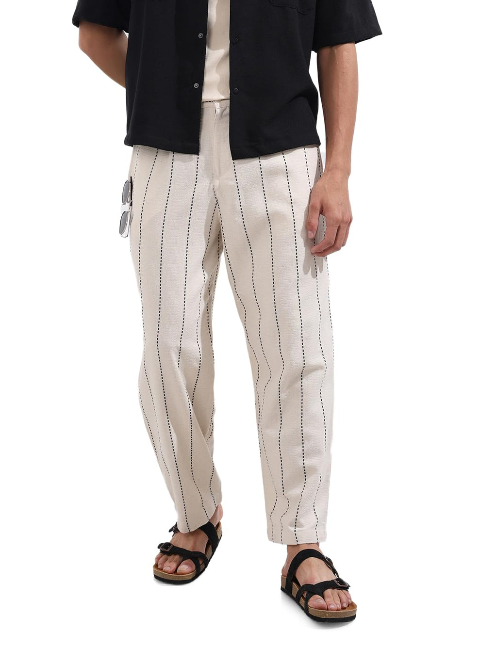 The Indian Garage Co Mens Relaxed Fit Vertical Striped Trousers Pants