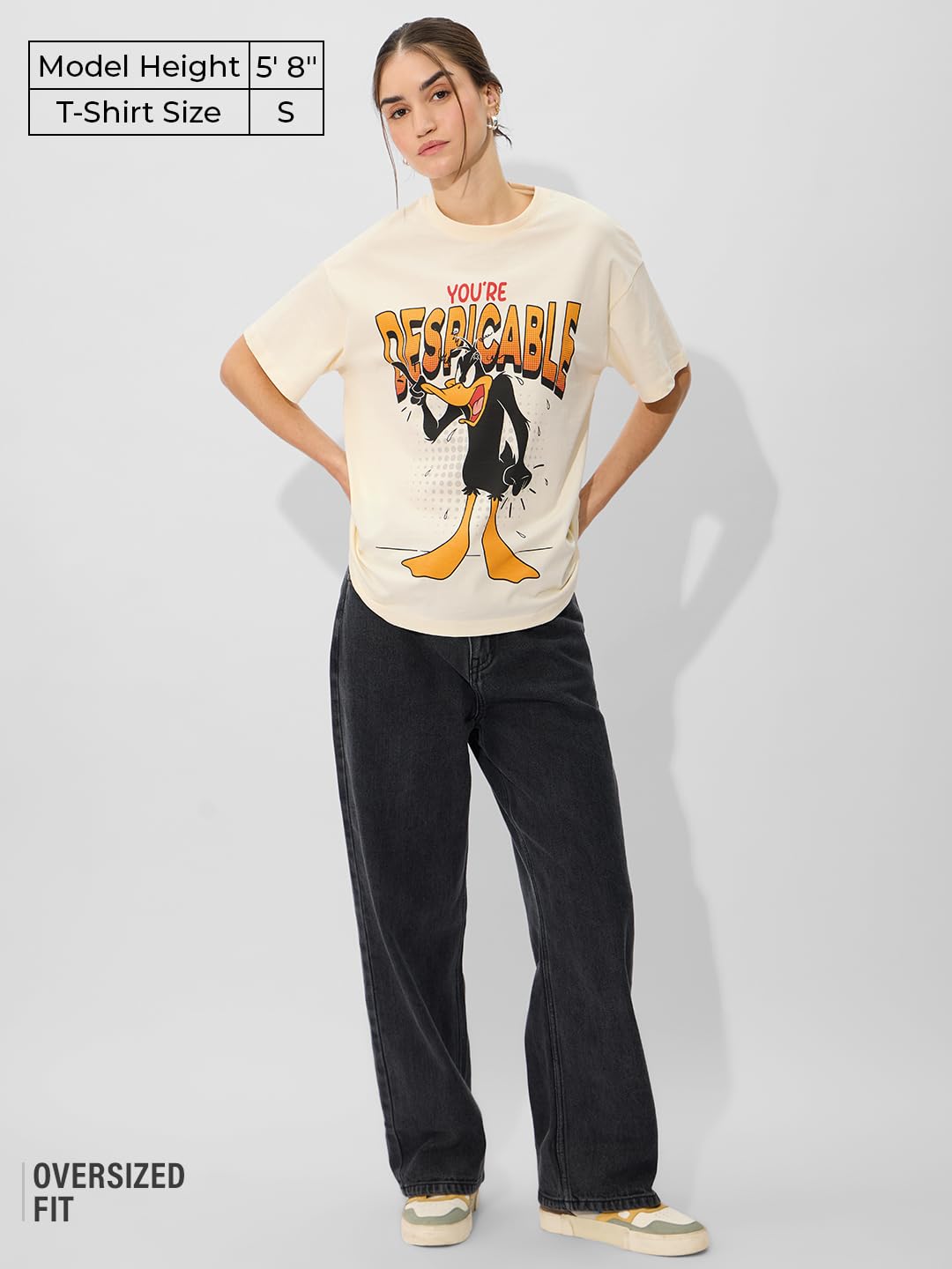 The Souled Store Official Daffy Duck: Despicable Women and Girls Short Sleeve Round Neck Printed Cotton Oversized T-Shirts