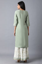 W For Woman Orange Floral Printed Regular Kurta with Dori Embroidery