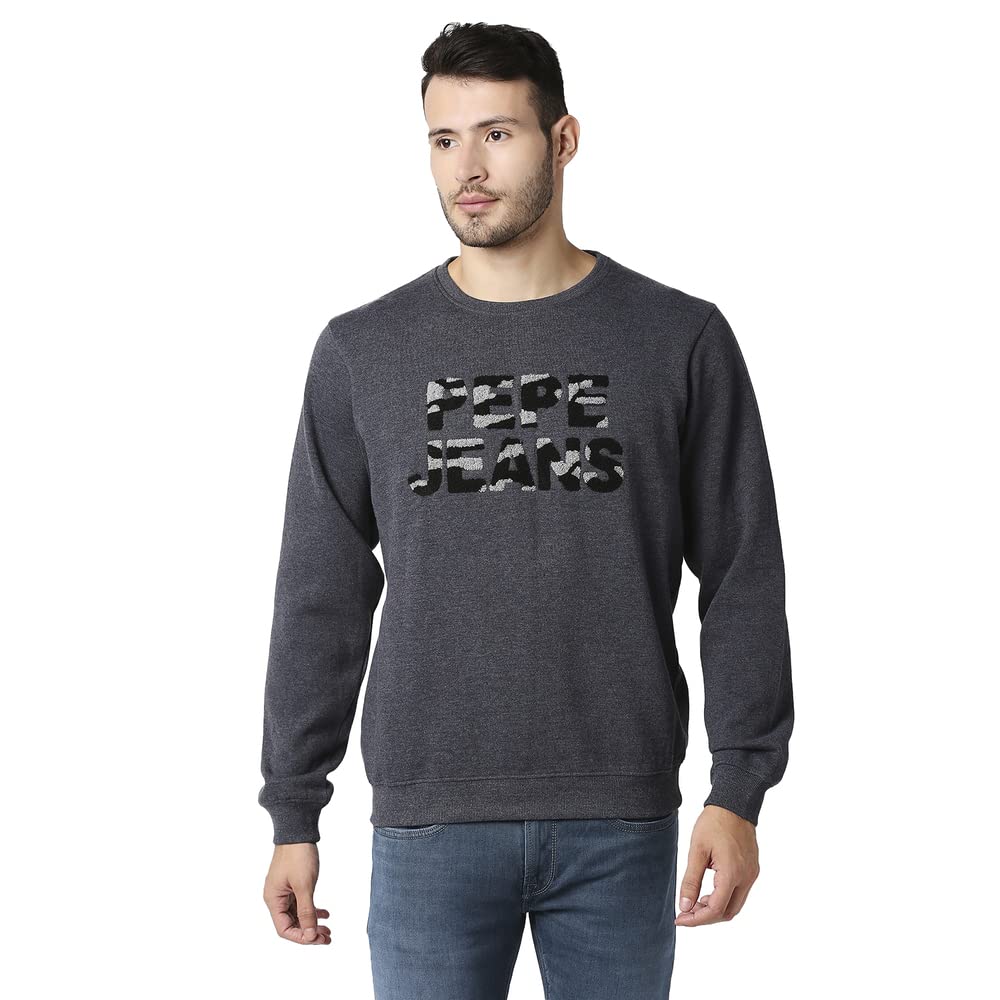 Pepe Jeans Mens Lex Graphic Embroidered Sweatshirt, Anthra Mel,Xl