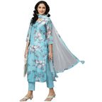 ANNI DESIGNER Women's Cotton Blend Printed Straight Kurta, Pant & Dupatta (Itta Light Blue_XXL_Light Blue_XX-Large)