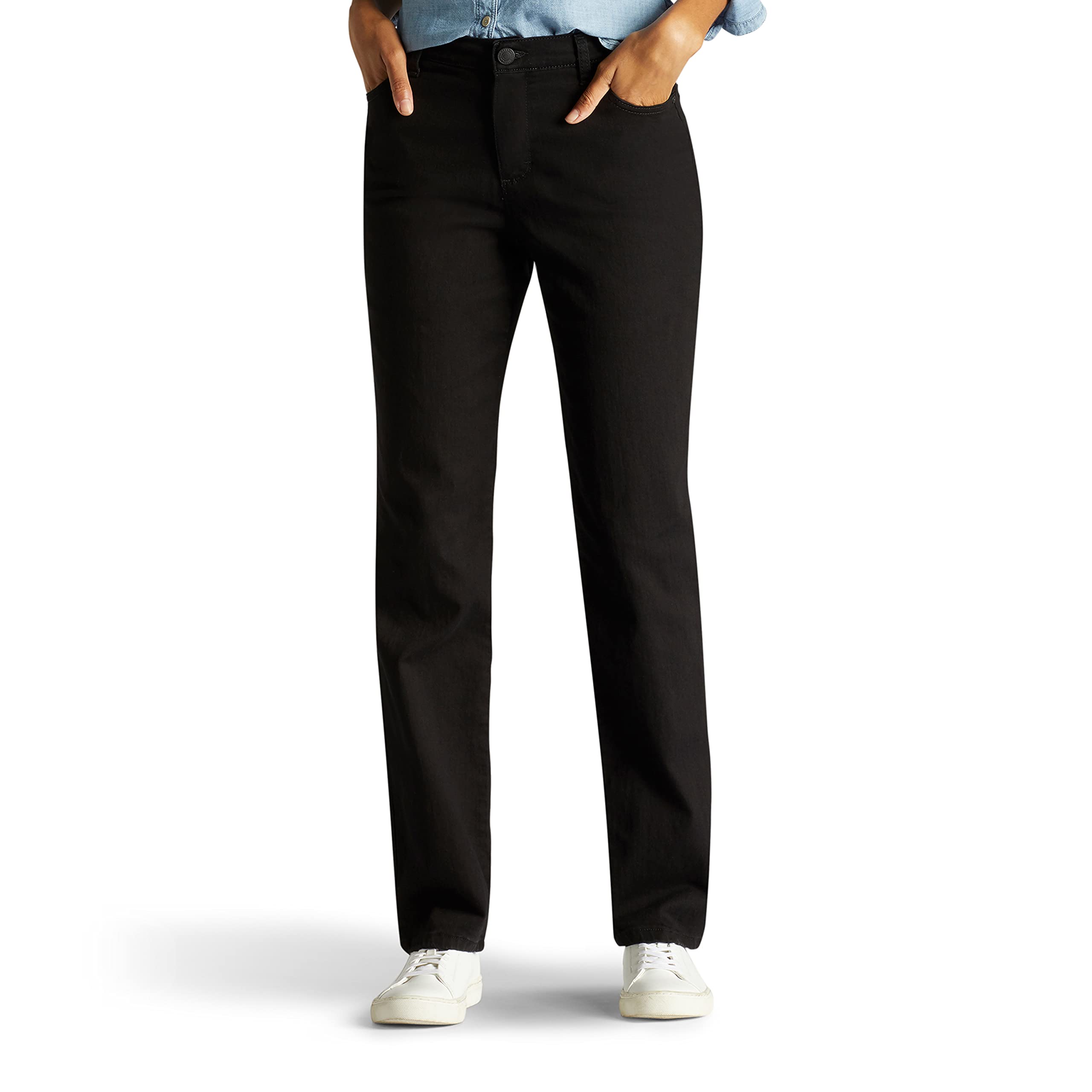 Lee Womens Missy Instantly Slims classic Relaxed Fit Monroe Straight Leg Jean, Black, 18 Short