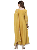 Ishin Women'S Georgette Anarkali Embroidered Chikankari Floral Print Mustard Kurti With Dupatta