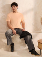 The Souled Store Peach Men and Boys Short Sleeve Round Neck Solids Regular Fit Cotton Supima T-Shirts