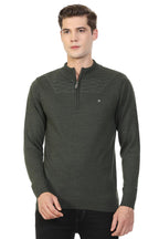 Louis Philippe MenS Acrylic Blend Asymmetric Neck Sweater (Lpswmrgfn97360_Olive