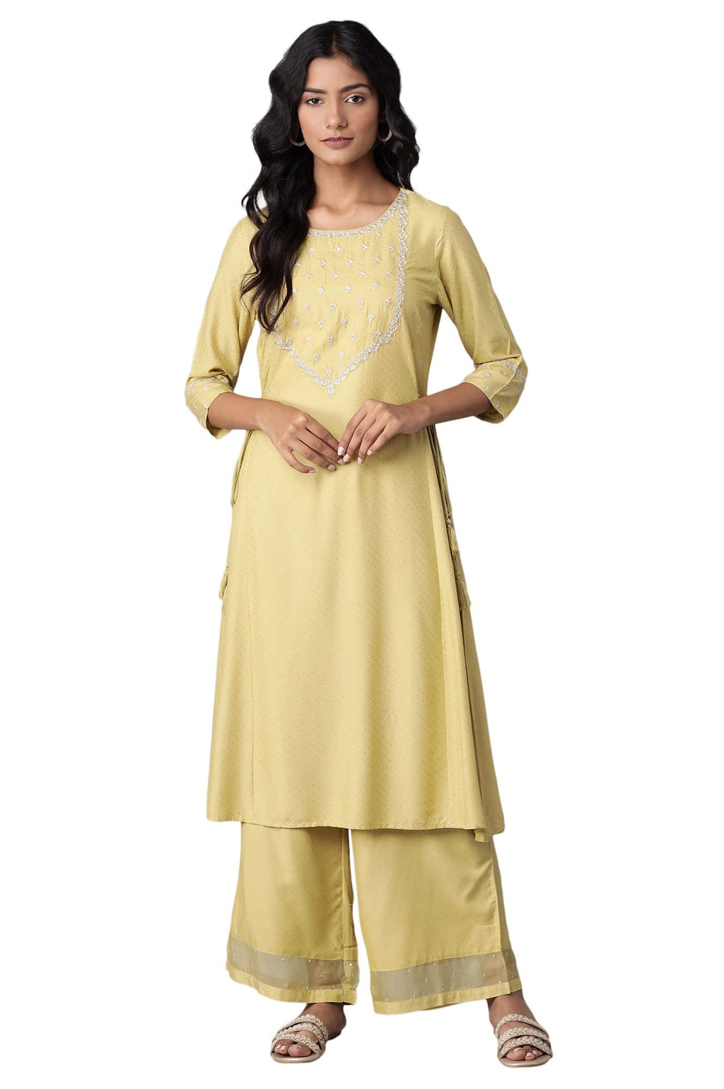 W For Woman Green Solid Panelled A-Line Kurta_21Auw16285-116695_3Xl