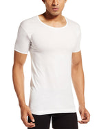 PRAKASAM COTTON Mens Combed Cotton Round Neck Half Sleeve White Vest with Extended Length for Easy Tuck (Gold) Pack of 3