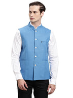 Turtle Men Blue Polycotton Solid Formal Nehru Jacket