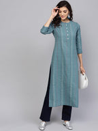 Libas Womens Pure Cotton Striped Straight Kurta (8013MJ_Grey