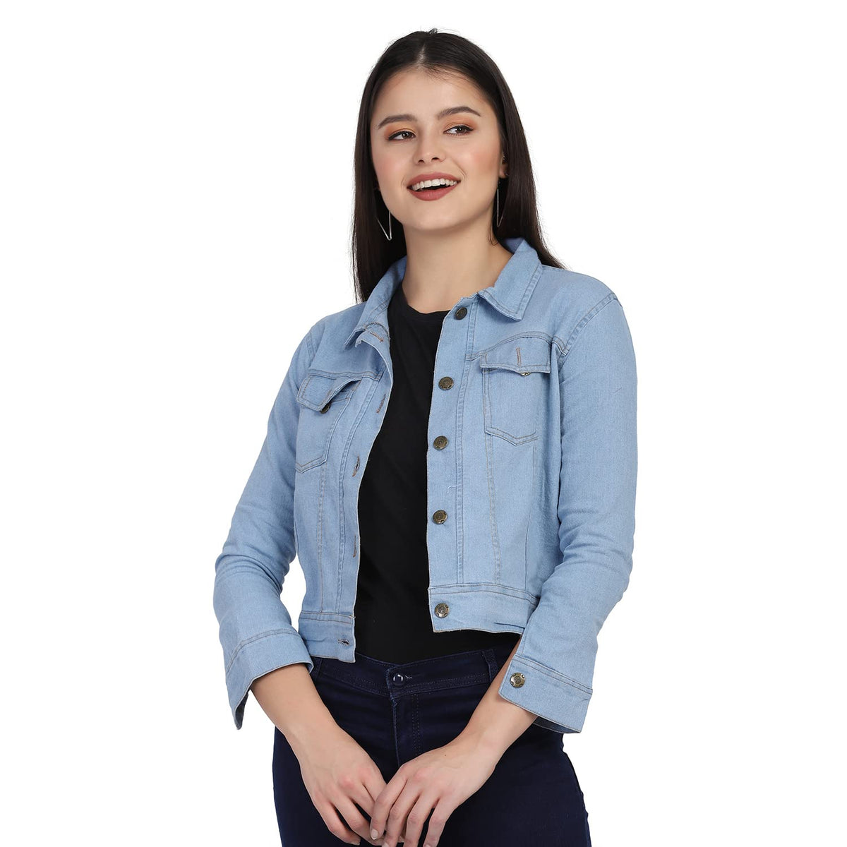 Light Blue Casual Solid Womens Regular Denim Jacket (Light Blue, XSmall)
