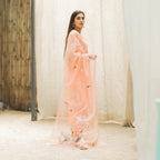 Gosriki Women'S Organza Straight Printed Kurta With Pant & Dupatta (Amoli Peach-Gs_Xxl_Peach_Xx-Large)