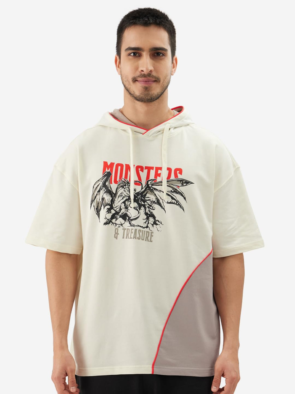 The Souled Store Official Dungeons & Dragons: Monsters & Treasure Men and Boys Short Sleeve Off-White Graphic Printed Cotton Ove