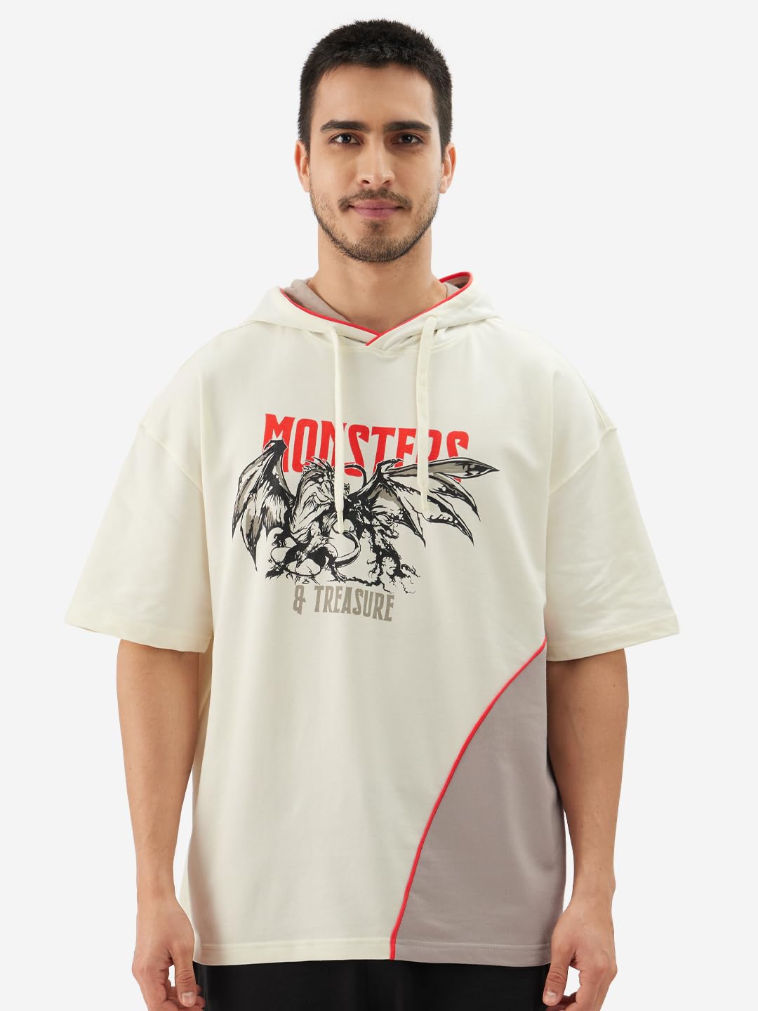 The Souled Store Official Dungeons & Dragons: Monsters & Treasure Men and Boys Short Sleeve Off-White Graphic Printed Cotton Ove