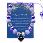 DOLON Purple Beaded Rhinestone Heart Charm Granddaugther Bracelet Adjustable Jewelry Back to School Birthday Christmas Holiday G