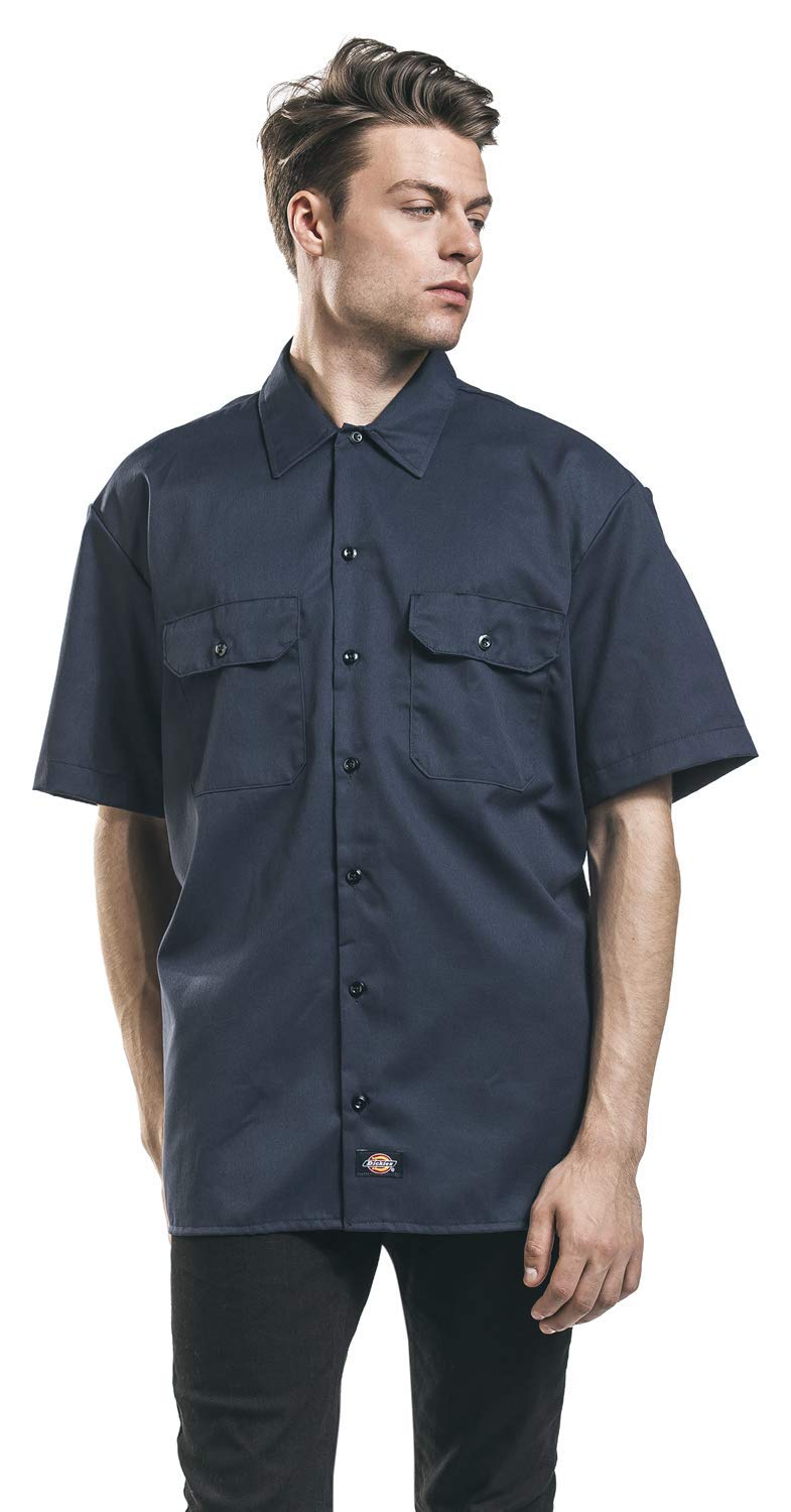 Dickies Men's Short Sleeve Work Shirt, Navy, 2X Large