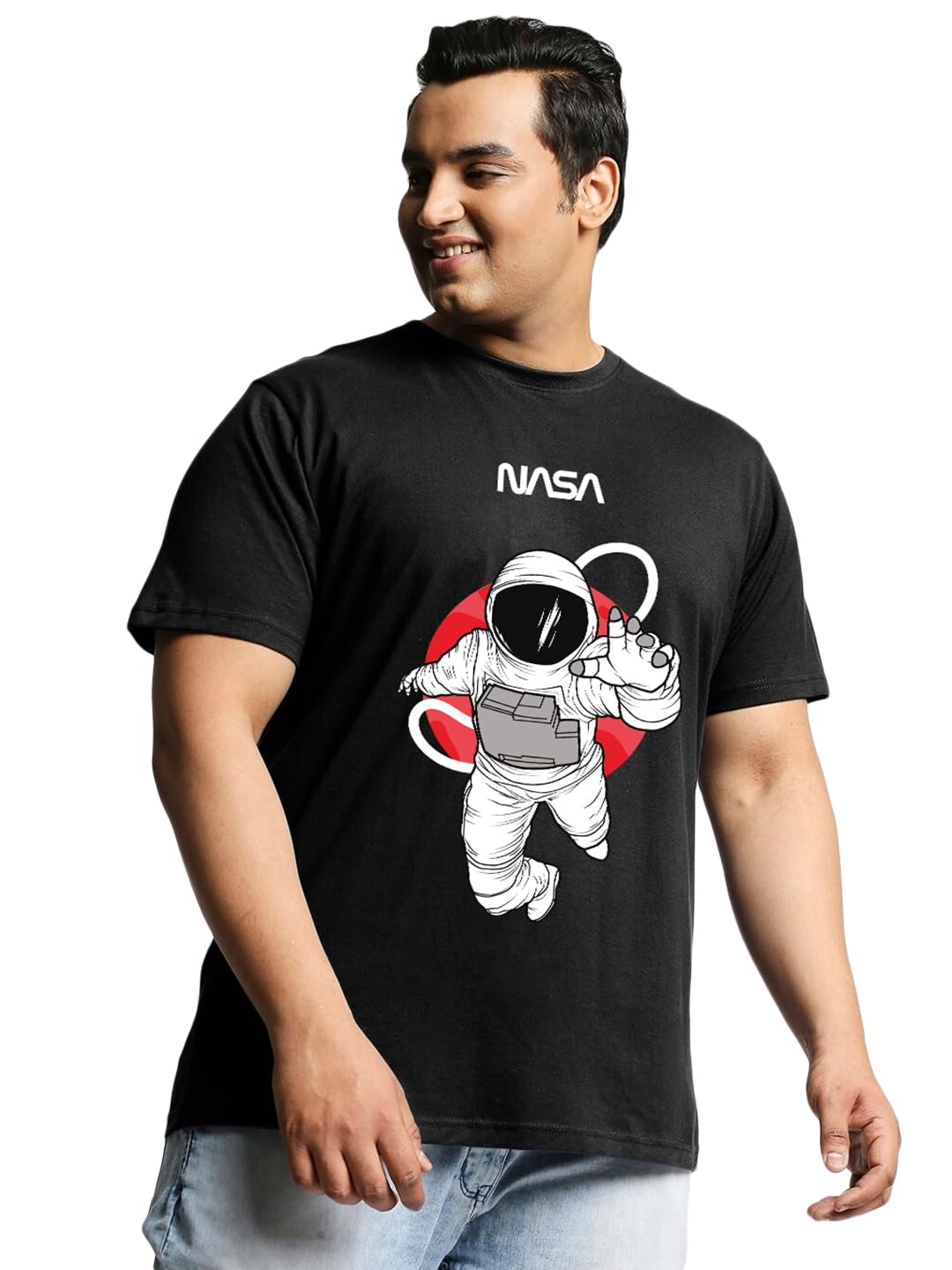 Bewakoof X Official NASA Merchandise Mens NASA Astronaut Graphic Printed 100% Cotton Plus Size T-Shirt - Oversized Fit, Round N