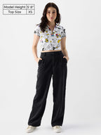 The Souled Store Official Peanuts: Playtime Women and Girls Short Sleeve All Over Print Slim Fit Cropped Polos White