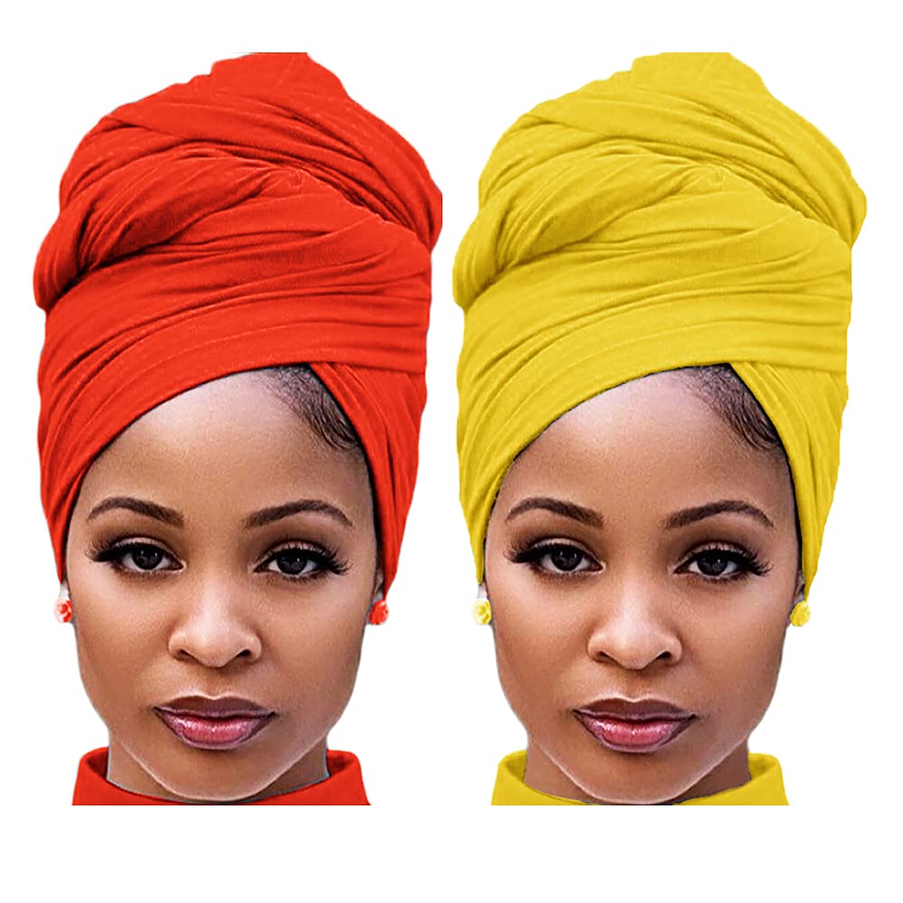 Harewom 2PCS Head Wraps for Black Women Stretchy Head Scarf African Hair Wraps for Dreads Locs Natural Hair Turban Headwraps Jer