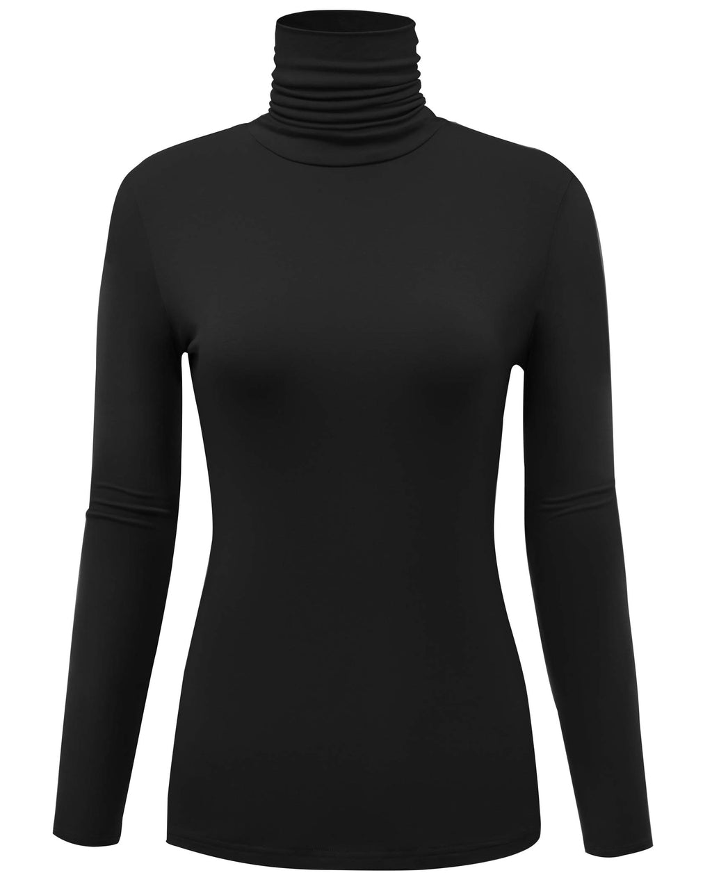 AUHEGN Womens Long Sleeve Turtleneck Lightweight Slim Active Shirts Black Medium