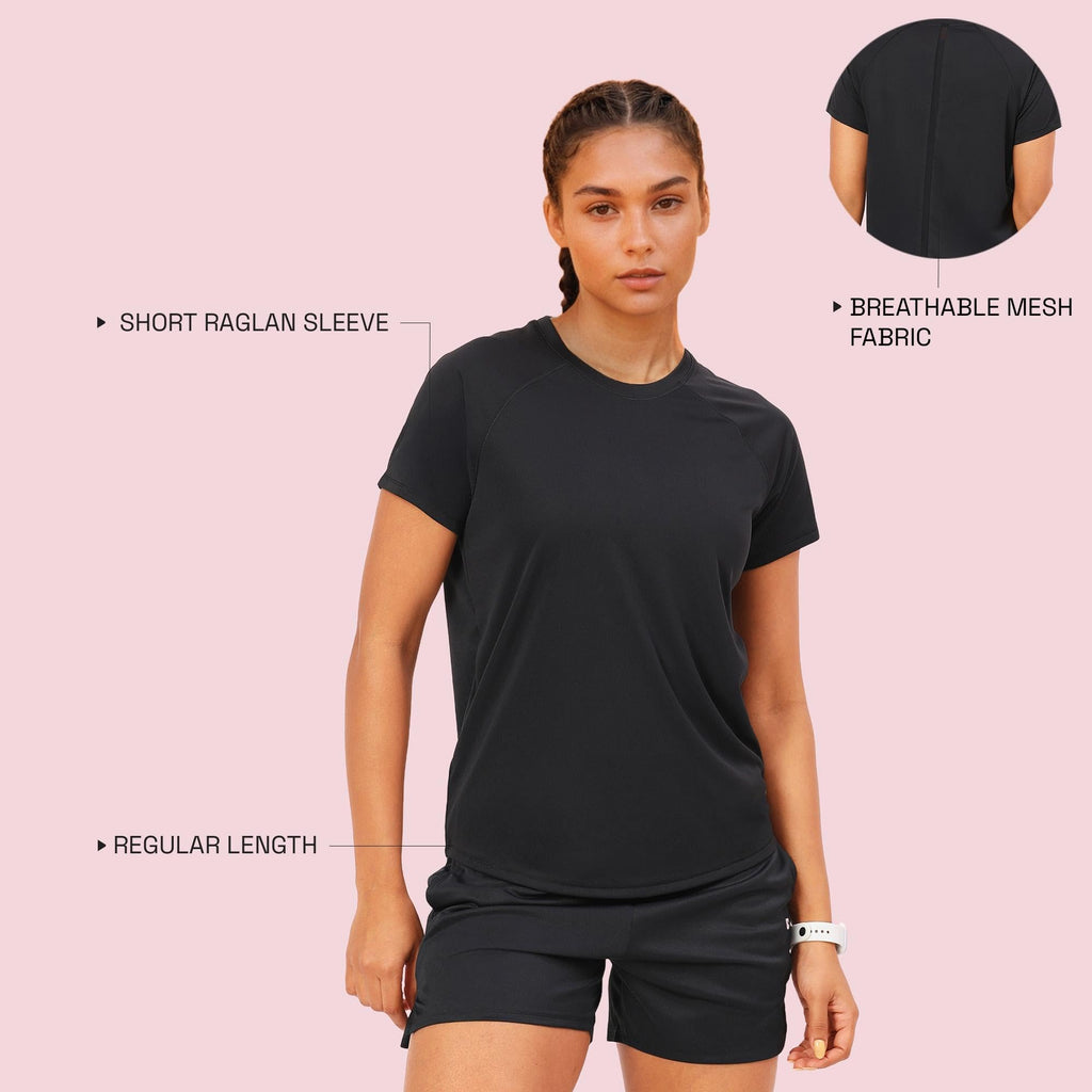 Enamor Womens Solid Relaxed Fit T-Shirt (A314_Jet Black