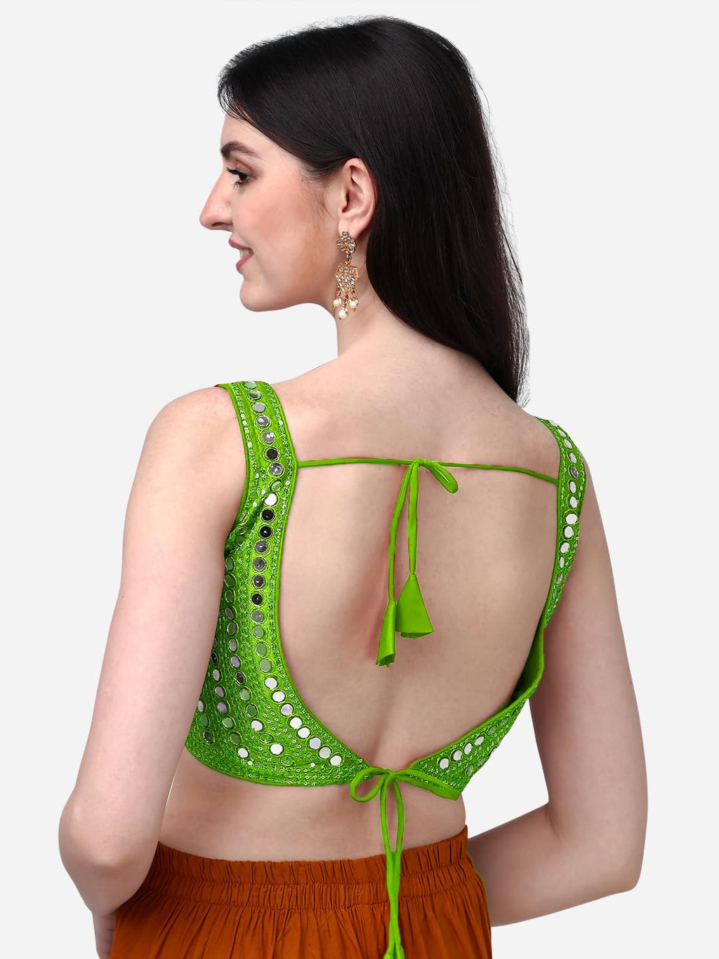 Pujia Mills Womens Multicolor Heavy Phantom Silk Thread Zari and Sequence Work and Real Mirror Hand Work Readymade Saree Blouse