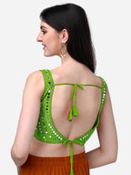 Pujia Mills Womens Multicolor Heavy Phantom Silk Thread Zari and Sequence Work and Real Mirror Hand Work Readymade Saree Blouse