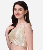 Pujia Mills Womens Multicolor Sweetheart Neck Georgette Line Soft Embroidery Sequence Zari Work Sleeves Readymade Saree Blouse
