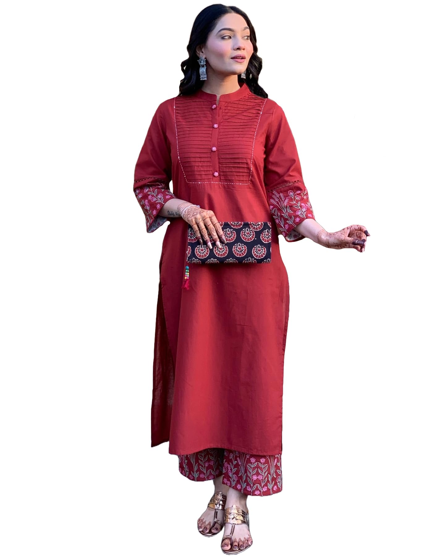 Gosriki WomenS Rayon Viscose Straight Solid Kurta With Palazzo (Mayli Maroon-Gs_M_Maroon_Medium)