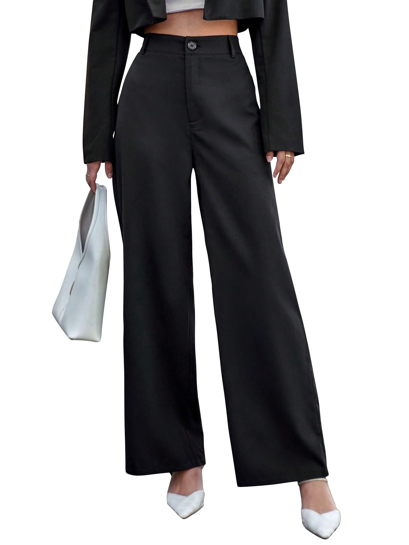 Toochki Straight Pants Trousers for Women with High Waist, Formal Spandex Pant for Women Office Wear Black