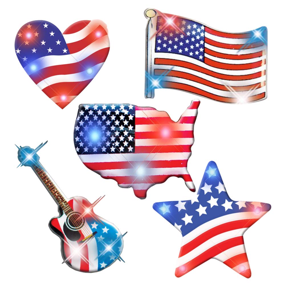 Assorted USA Fag Patriotic Body Light Lapel Pins Pack of 25