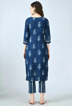 Klosia Women Indigo Printed Kurta And Pant Set With Dupatta