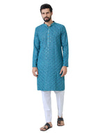 See Designs Mens Full Sleeve Mandarin Collar Men Dark Blue Embroidered Mandarin Collar Straight Long Kurta - Festive Collection