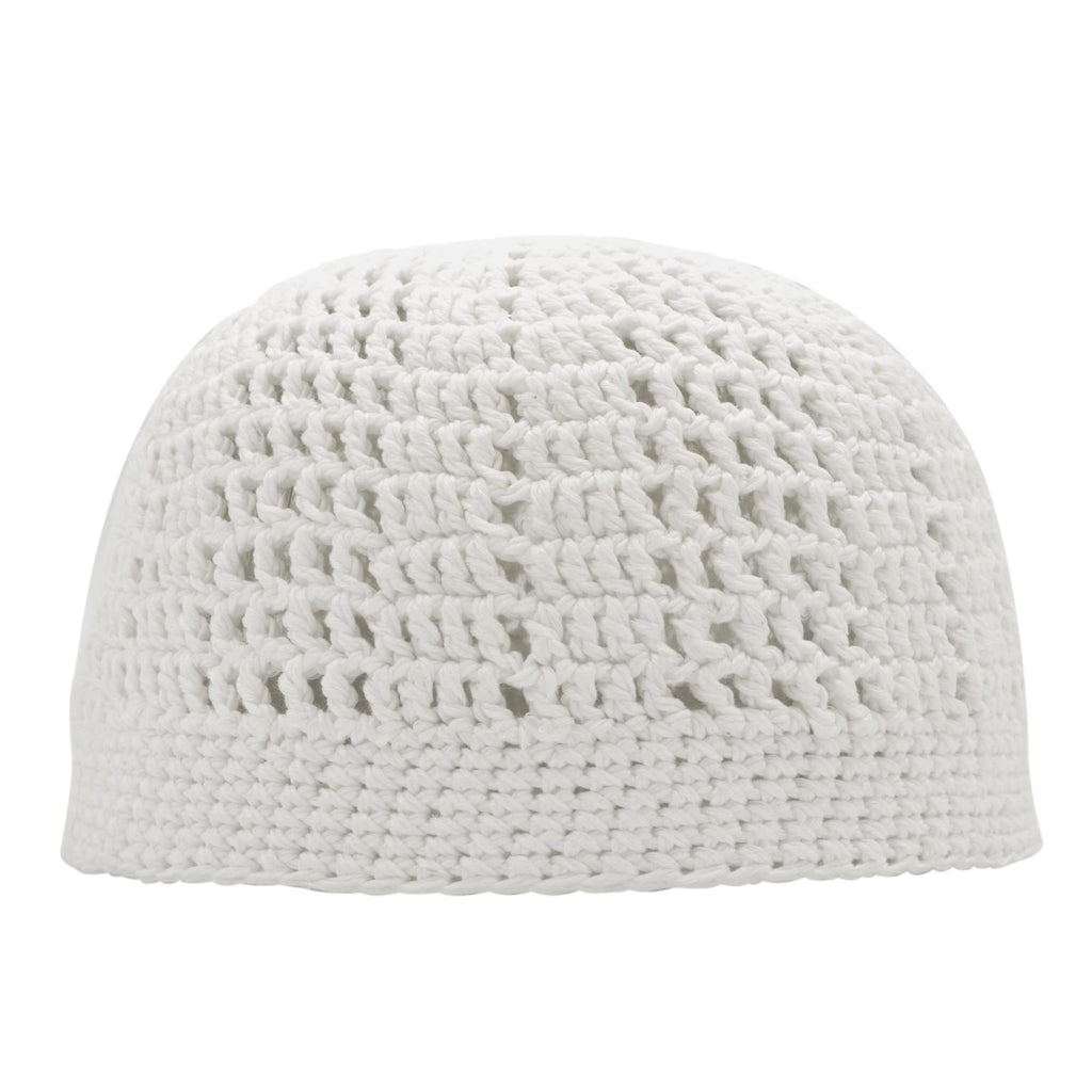 White Kufi Hat Tight & Loose Weave Mix Crocheted Comfortable Cotton Muslim Kufi Topi Skull Prayer Cap (S)