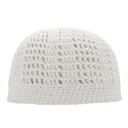 White Kufi Hat Tight & Loose Weave Mix Crocheted Comfortable Cotton Muslim Kufi Topi Skull Prayer Cap (S)