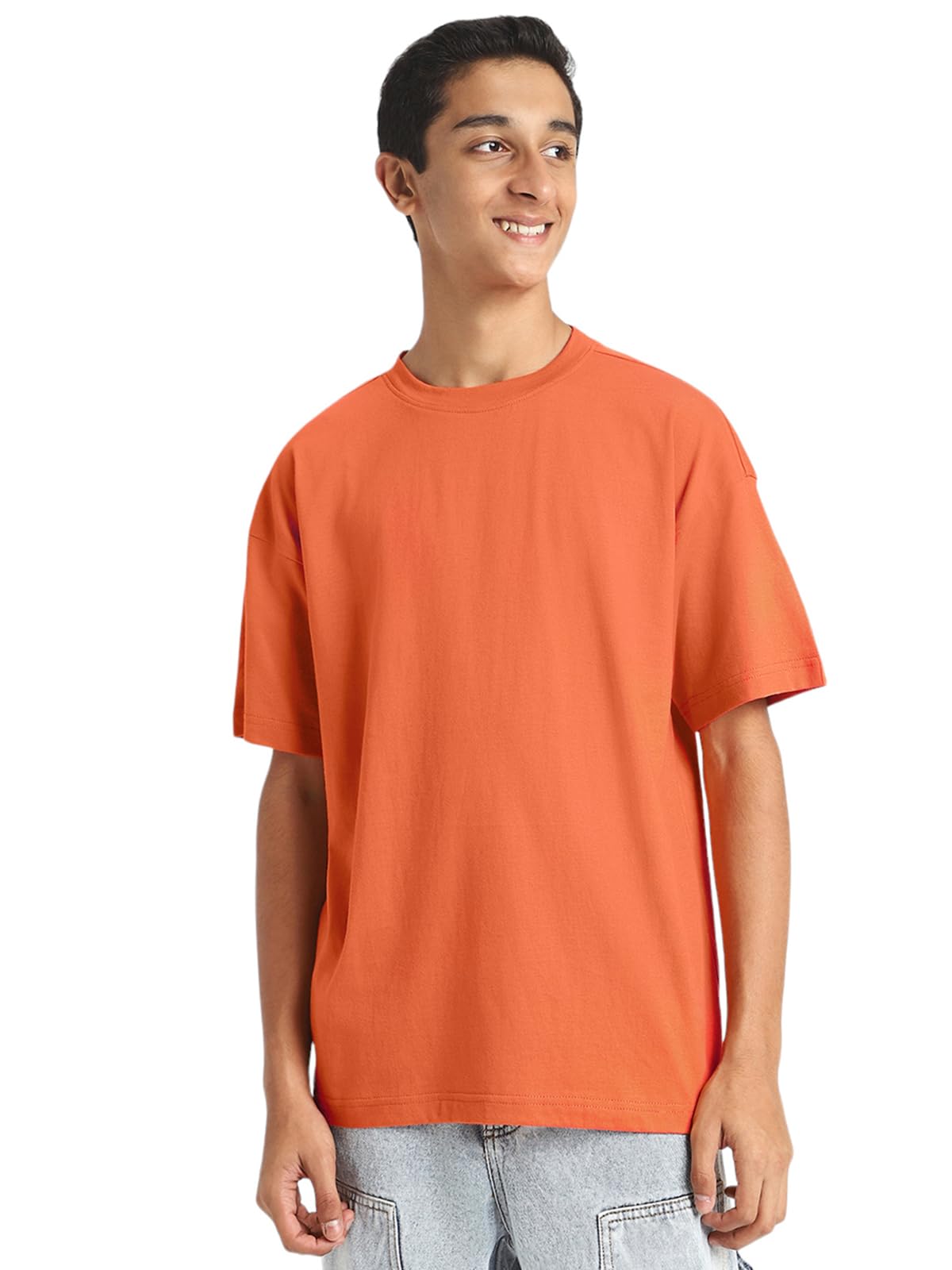 Veirdo 100% Cotton Oversized Loose Fit Round Neck Solid Core Short Sleeve T-Shirt